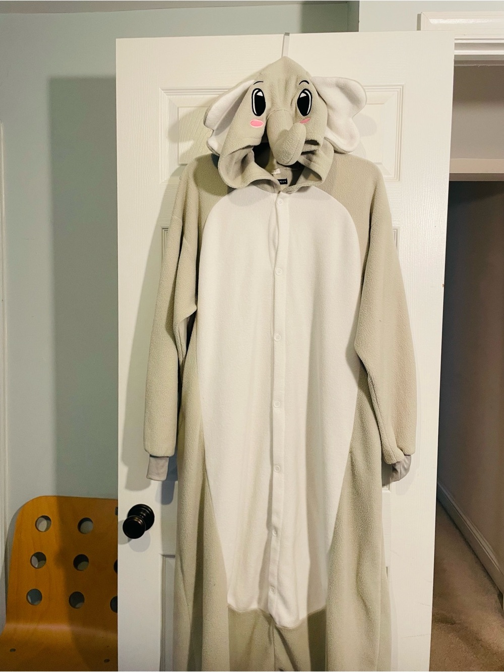 Men's Elephant Onesie Costume - Light Gray and White